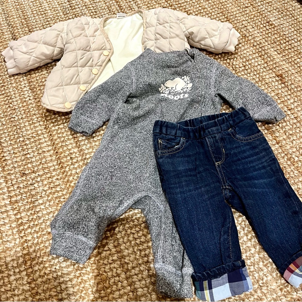 Baby Outfit Set - Gray, Denim, and Cream